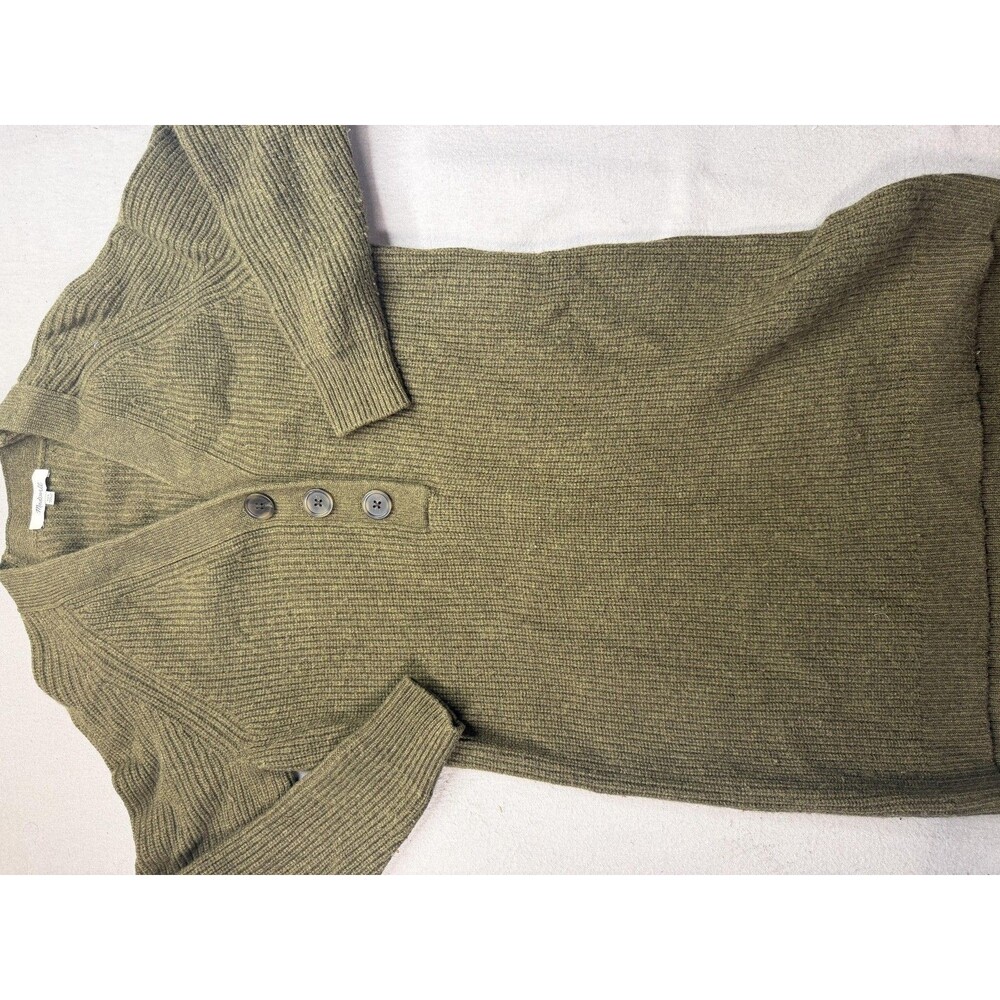 Madewell Sweater Dress Womens XXS Green Knit Ribbed Henley 3/4 Sleeve Button